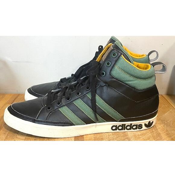 ADIDAS Top Court Leather Black Green High Top Sneakers Men\'s Sz 11